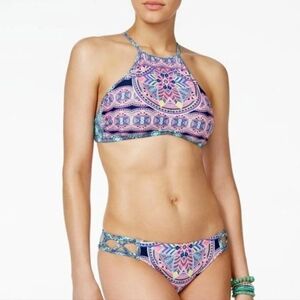 🆕️ Jessica Simpson High Neck Halter Geometric Print Bikini